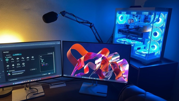 Desk setup at night
